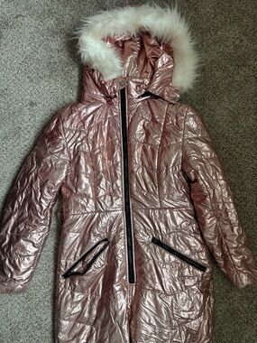 Women’s M Pink Winter Ski Suit Fur Collar Coat Waterproof Warm Jumpsuit Snowsuit